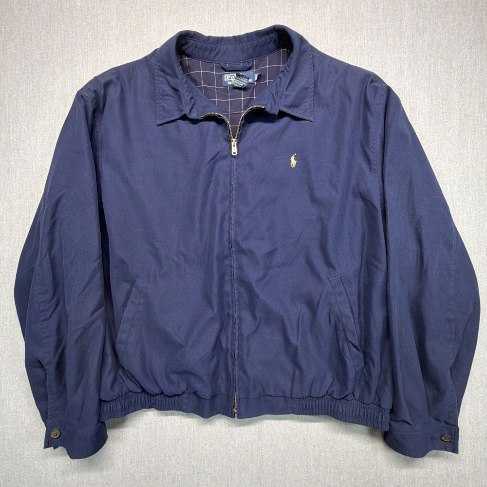Vintage Polo Ralph Lauren Jacket Men's‎ XXL Navy Blue Harrington Full Zip Lined